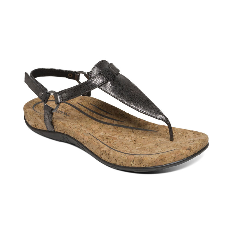 Aetrex Womens Emilia Slingback Thong Sandals Pewter - g8pMjzPDc